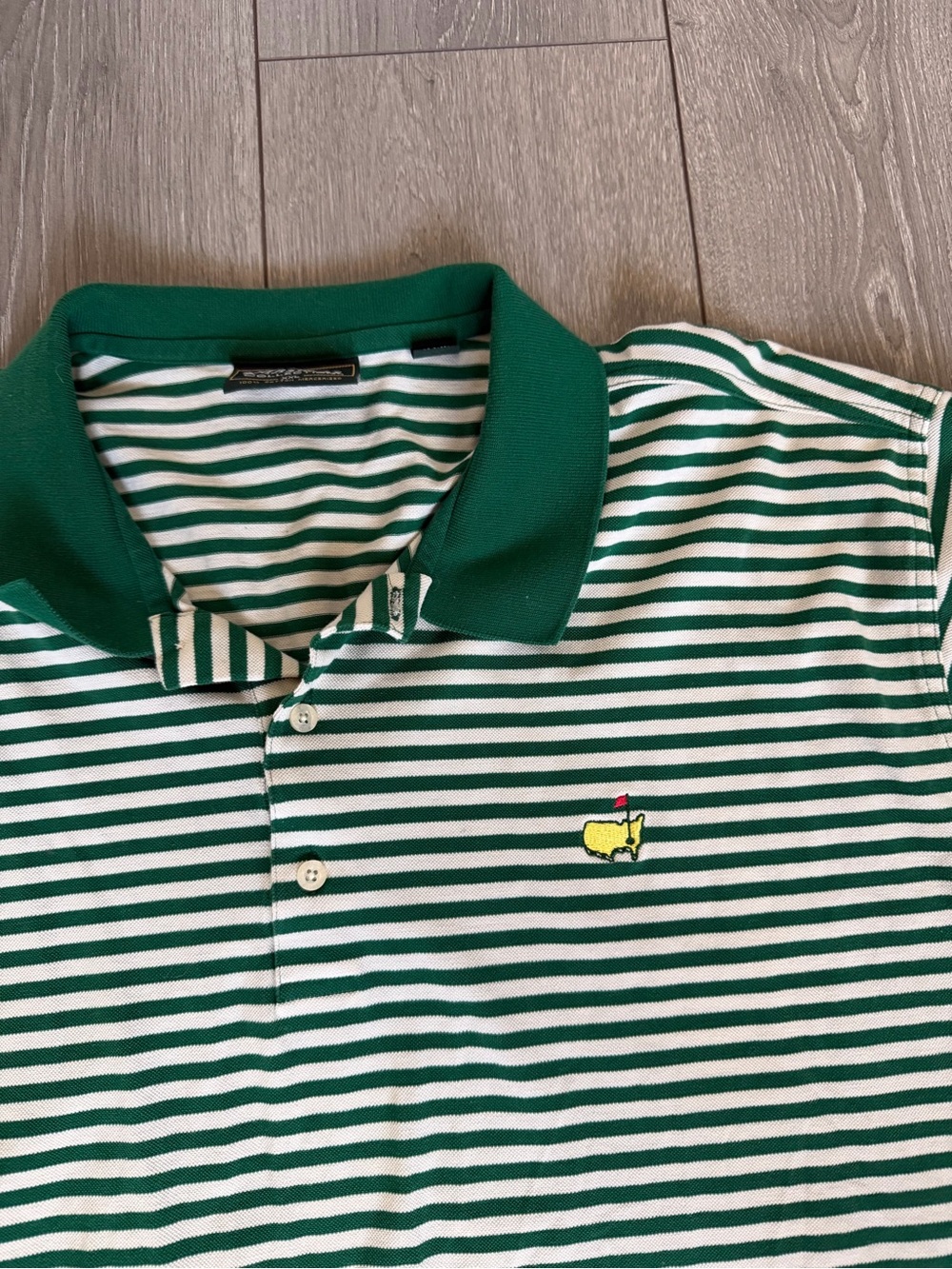 Men’s Masters Collection Green and White Striped Polo